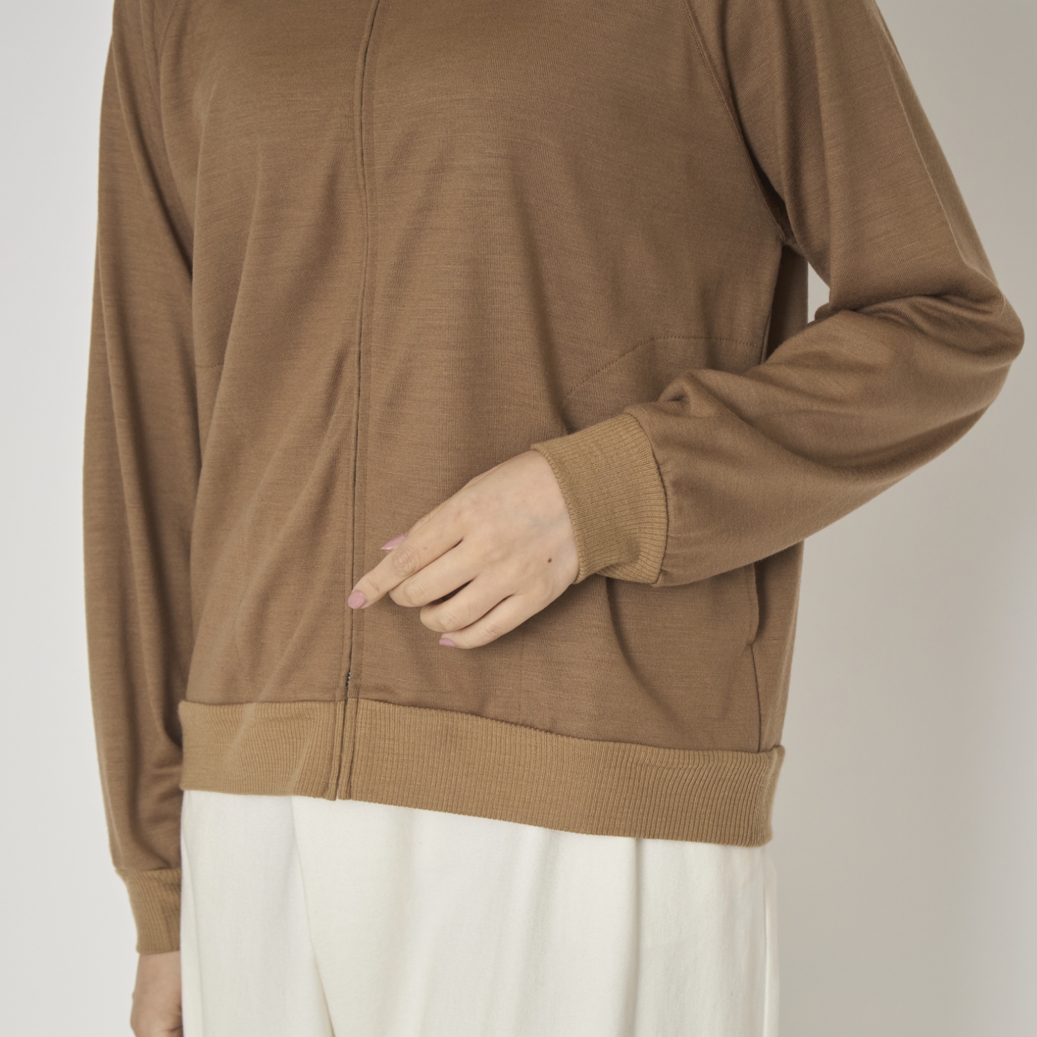 sohi/ウォッシャブルウール天竺ジップアップカーデ